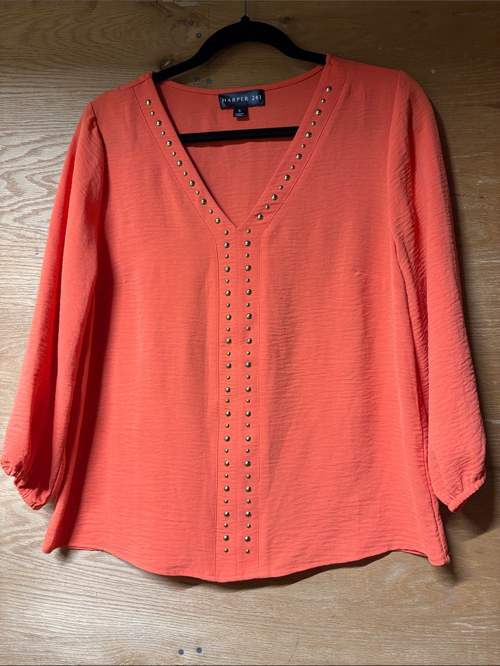 Harper Bright Orange V-Neck Studded Blouse